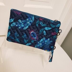 Lug Blue Floral Print "Peekaboo" Peacock Print Wristlet W/Clear Phone Pocket